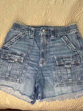 American Eagle Outfitters Washed Blue Denim Cargo Shorts